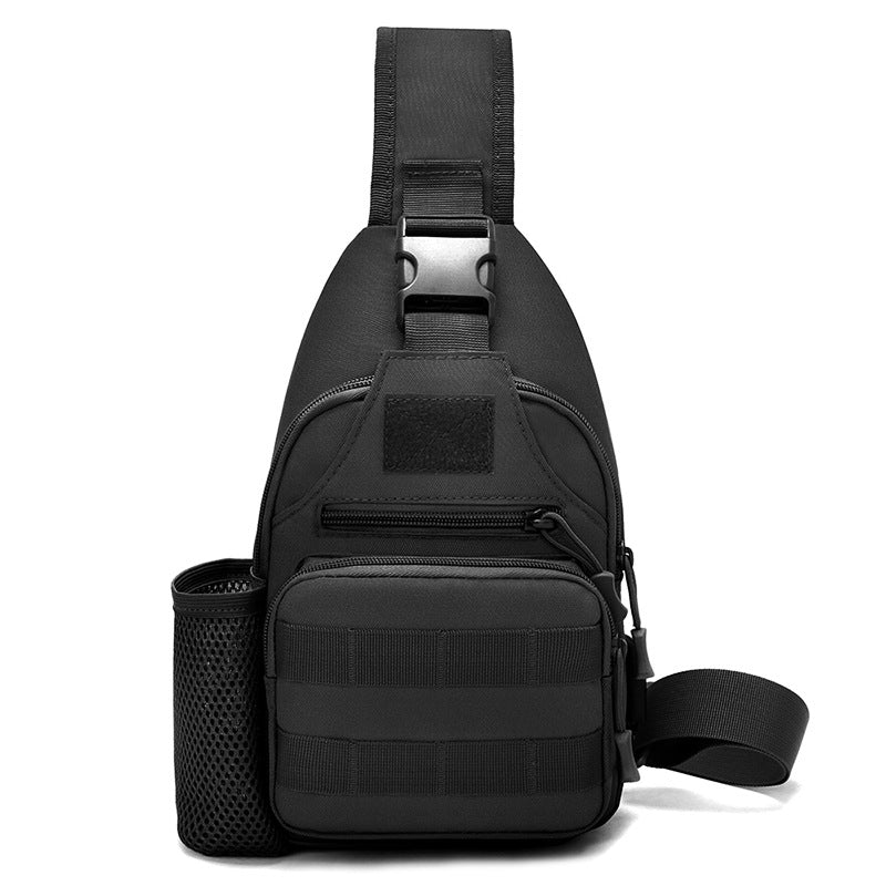 Army-style sling bag with adjustable strap and water bottle mesh pocket
