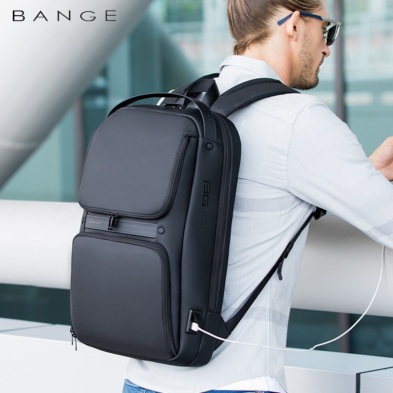 Stylish grey anti-theft backpack with USB charging port
