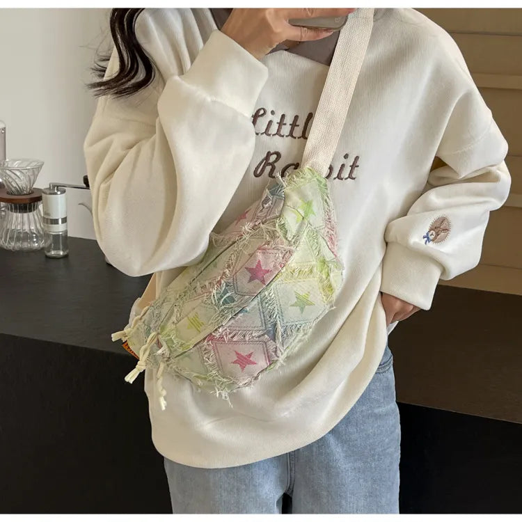 Frayed edge casual sling bag