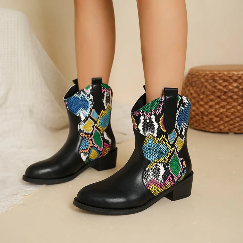 PU leather color block boots