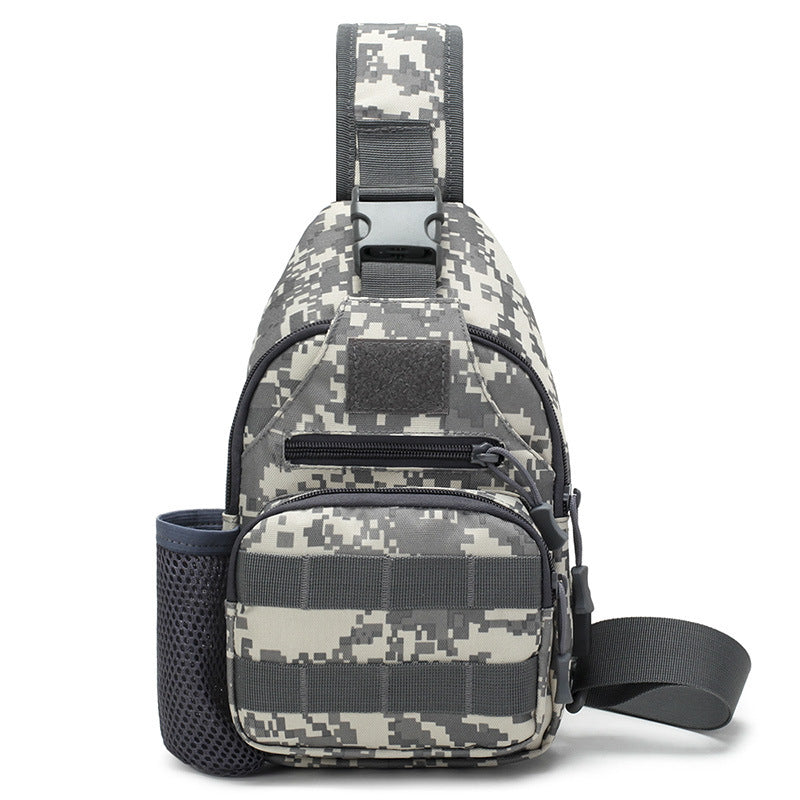 Tactical crossbody sling bag in khaki with front pocket and bottle holder
mazify