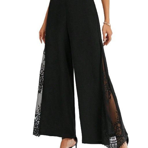 The 'Aria-Lace' High-Rise Fluid Wide-Leg Trousers