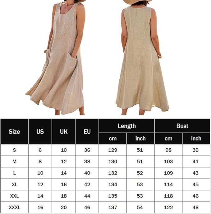 The 'Oasis-Breeze' Sleeveless Linen-Blend Pocket Dress