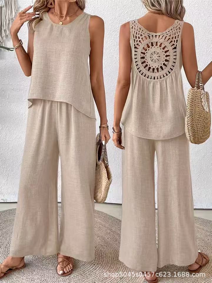 Fashionable Solid Color Back Hollow Lace Set