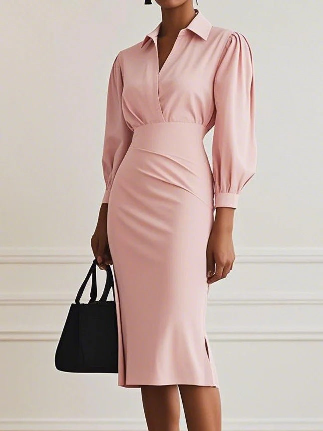 The 'Sculpted-Flow' V-Neck Pleated Midi Dress