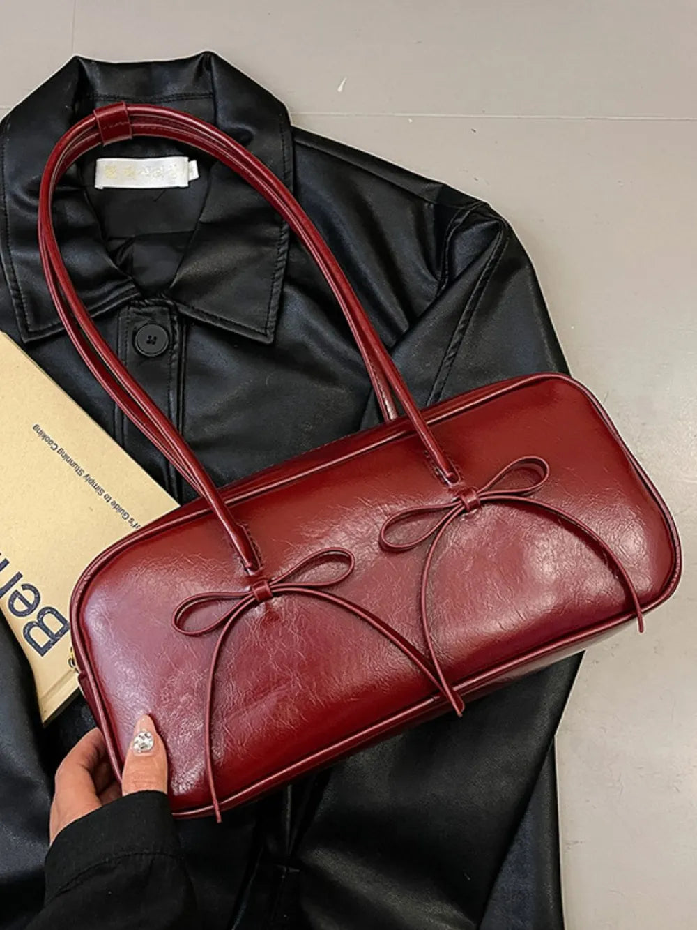 PU leather bow shoulder bag