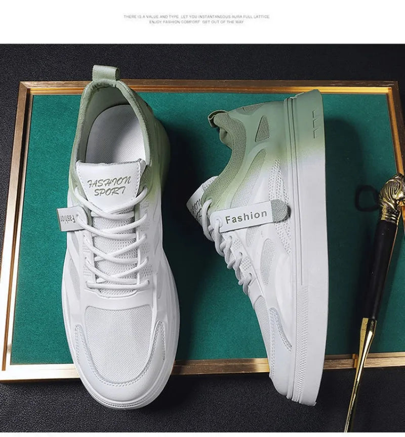 White lace-up men’s sports shoes