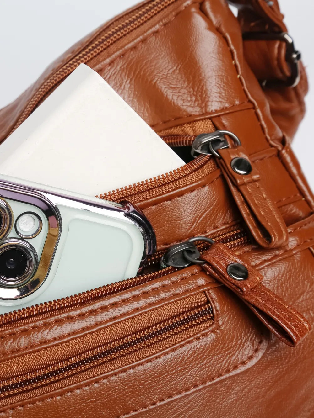 Zippered compartments PU leather bag