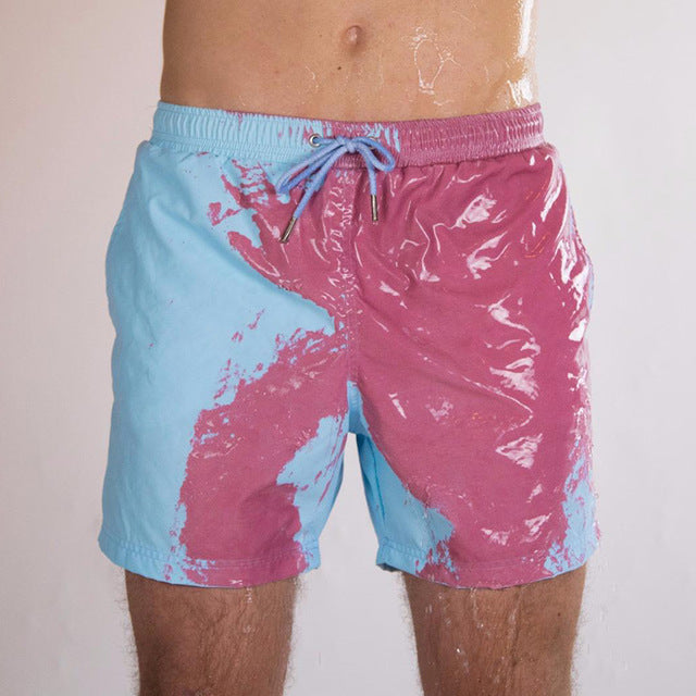 Men Beach Short Change Color Beach Pant for Boy Quick Dry High Temperature Discoloration Male Running Gym Summer Swimming Shorts