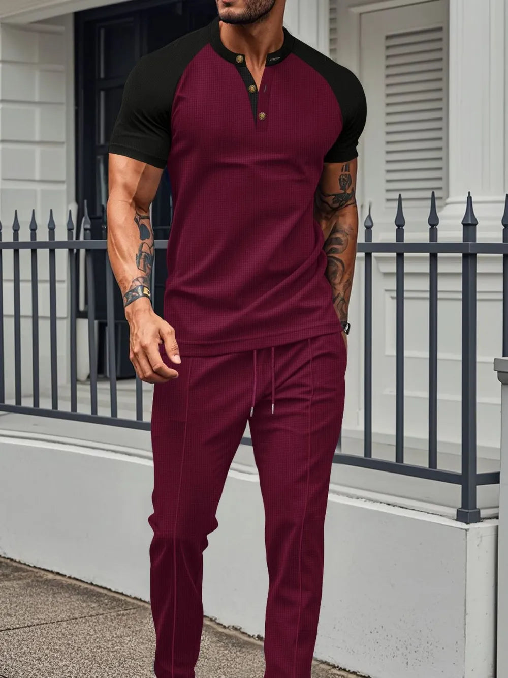 Laid flat plus-size men's outfit with contrast details