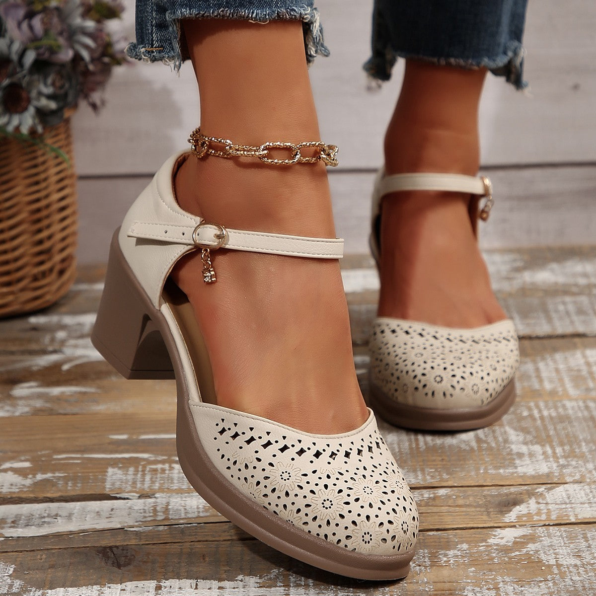 casual button strap sandals