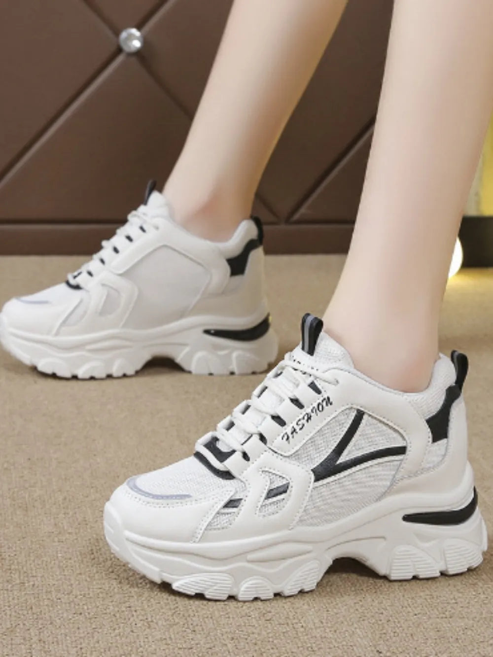 Mesh lace-up platform sneakers
