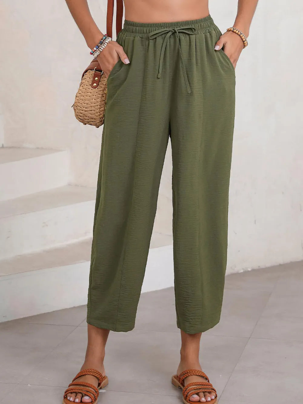 Full Size Drawstring Cropped Jogger Pants Plus Size