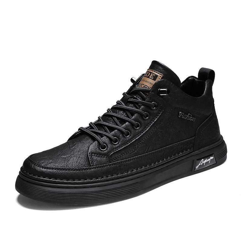 Black leather board shoes for men