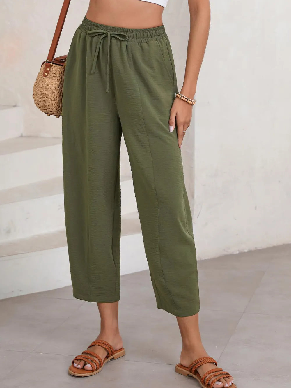 Full Size Drawstring Cropped Jogger Pants Plus Size