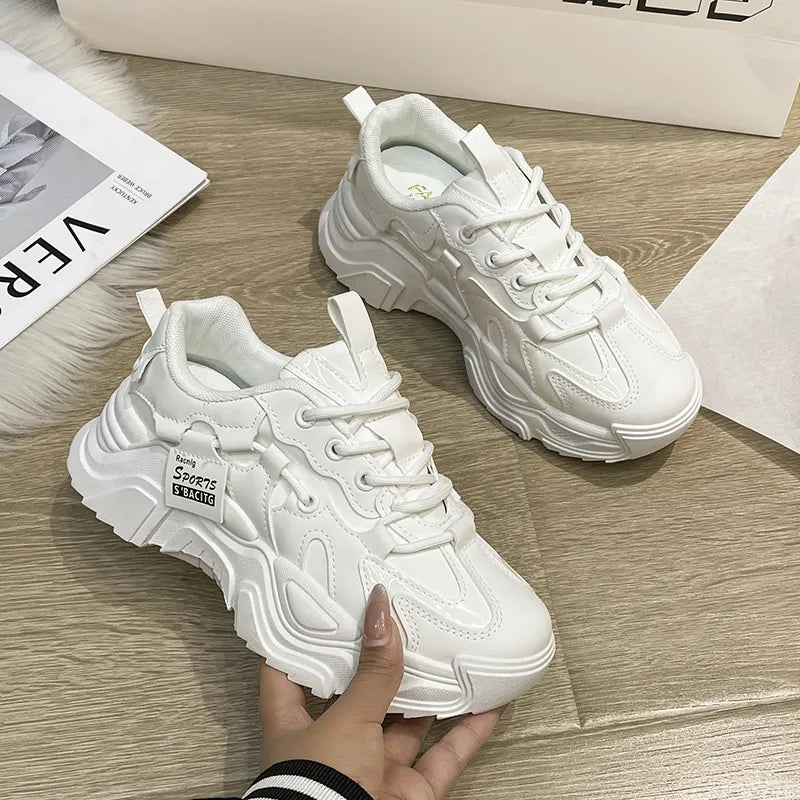 Color block white lace-up women’s shoes