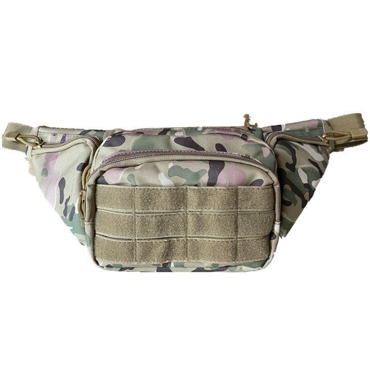 Man wearing tactical waist bag while cycling