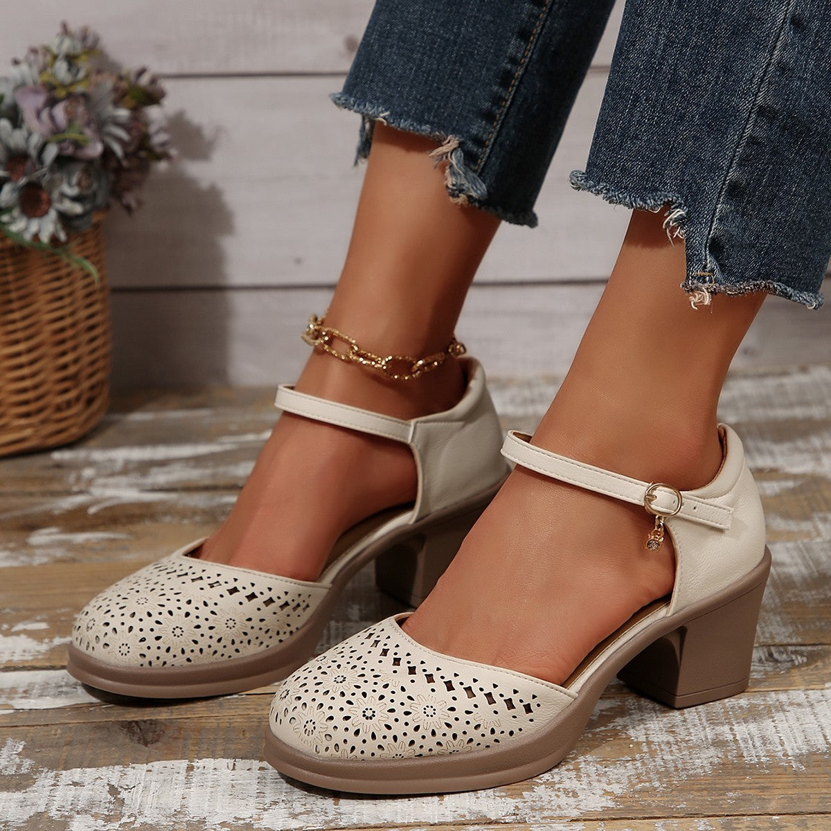 mid-heel toe cap sandals