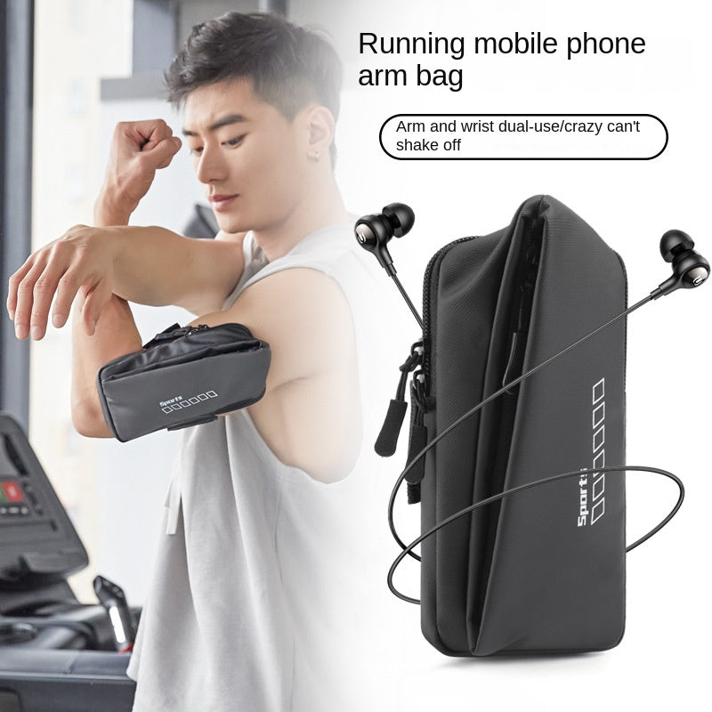 Woman wearing arm phone holder while jogging