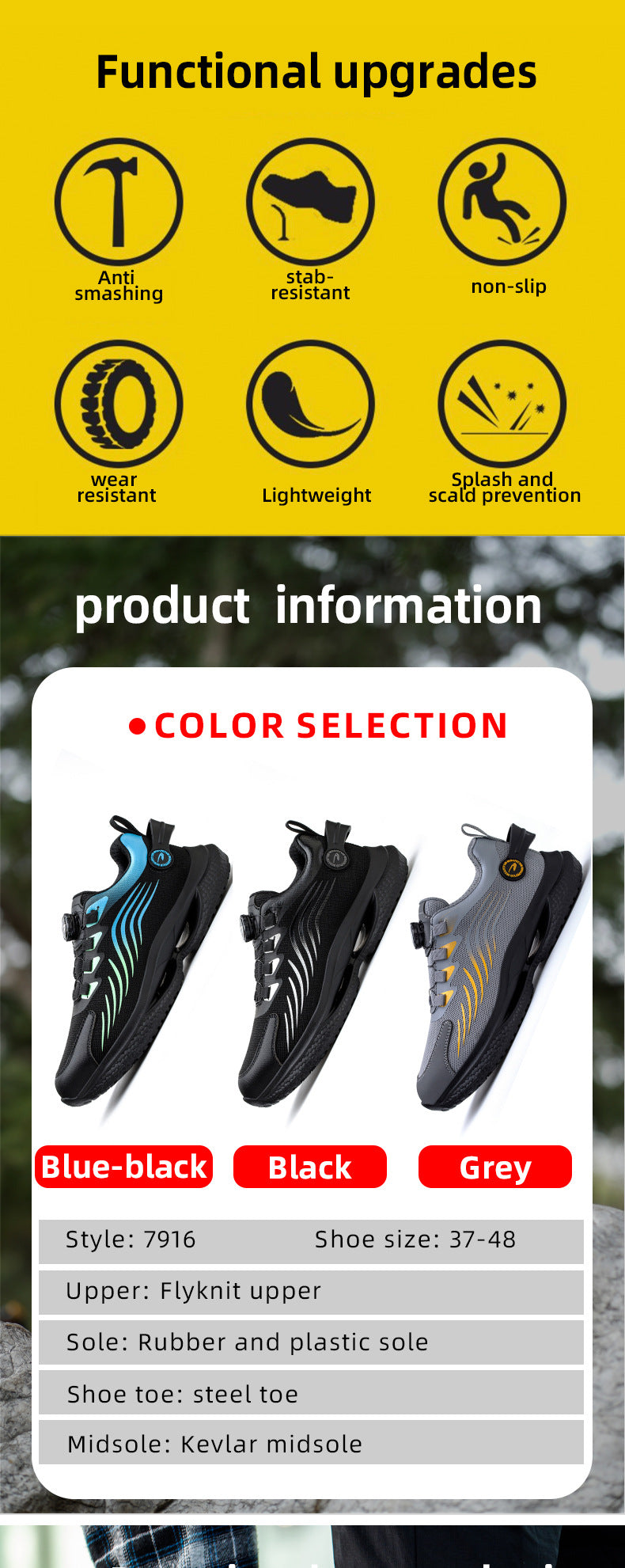 Puncture-proof slip-on shoes
Industrial work shoes for men