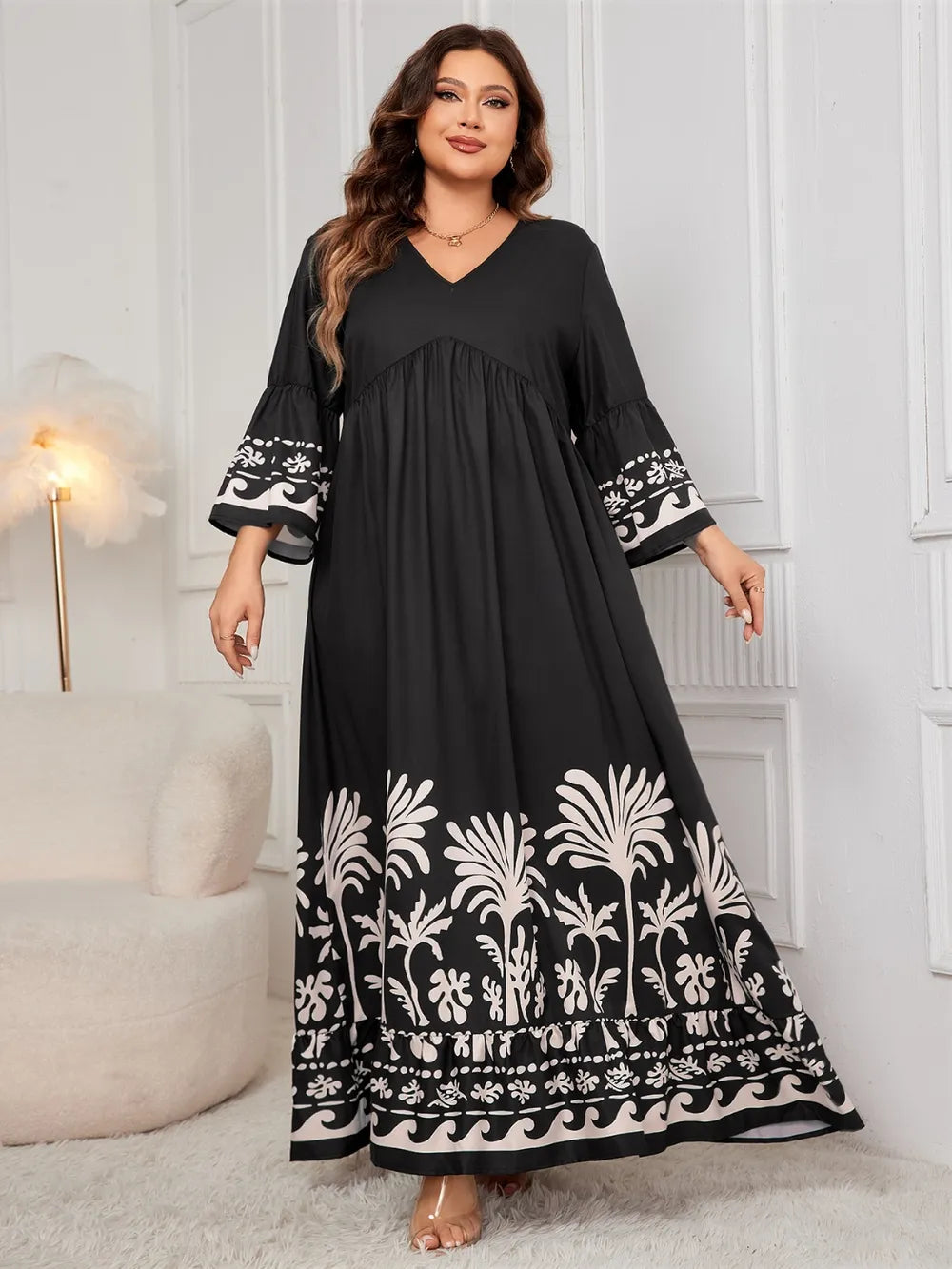 The Florence Printed V-Neck Maxi Dress | Plus Size