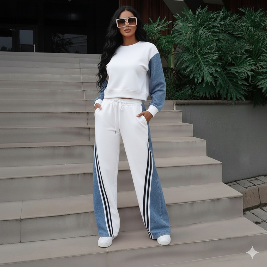 The Hybrid Denim-Stitch Sweatsuit Set