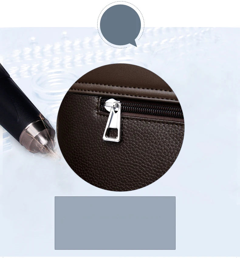 Durable microfiber leather male tote
Men’s messenger bag with multiple pockets
Business tote bag on male model