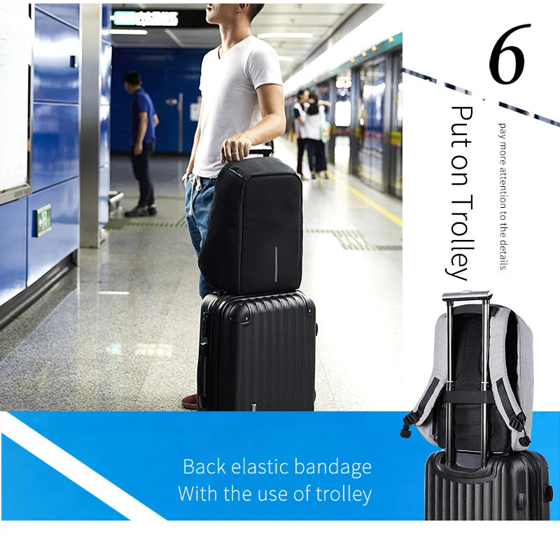 Sleek tech backpack for men with laptop storage trolley