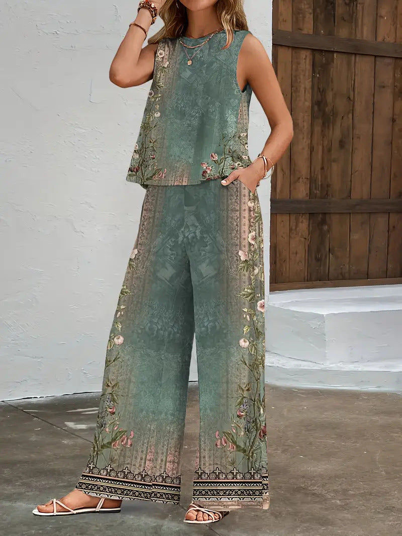 The 'Vacay-Vibe' Printed Two-Piece Trouser Set