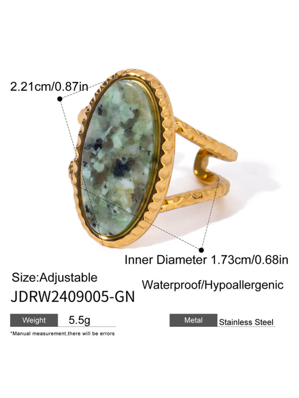 Oval Blue Turquoise Tiger's Eye Adjustable Open Ring (Single Set)