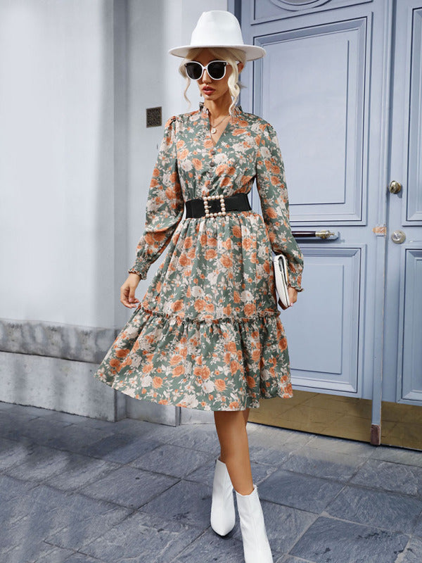 The 'Vienna' Vintage Print Ruffle Dress