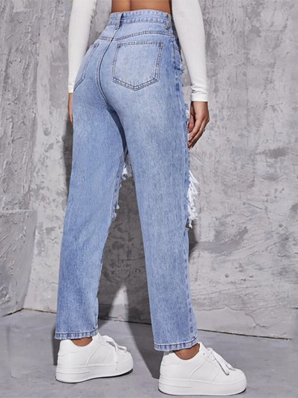 The Fairfax High-Waist Distressed Straight Leg Jeans