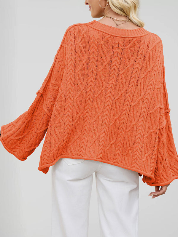 Round neck short cable knit loose solid color sweater