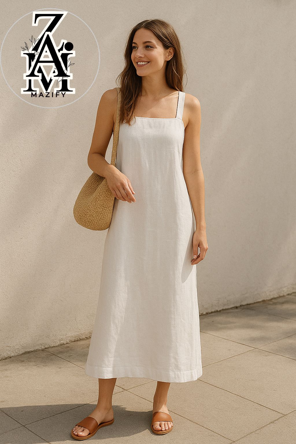 modern boho white linen dress