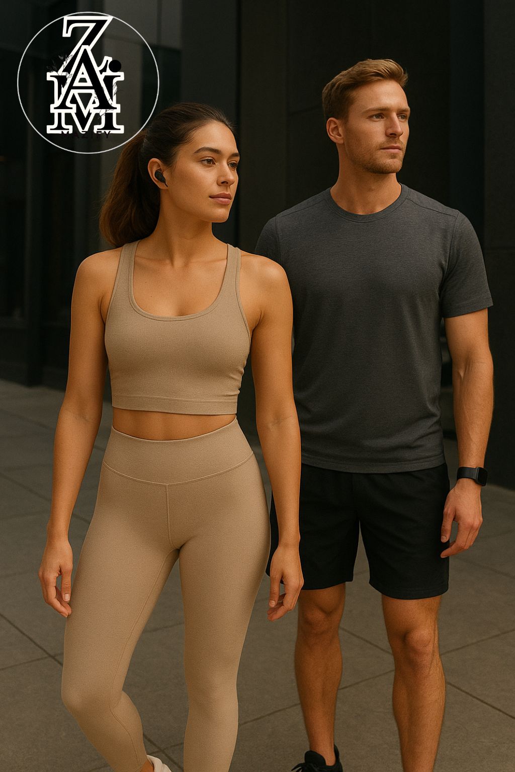 “Two models wearing stylish athleisure outfits in an urban setting, representing modern sportswear fashion trends – Mazify Journal”