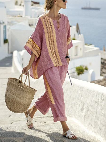 The 'Horizon' Striped Batwing & Solid Pant Set