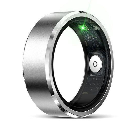 "2025 Xiaomi Smart Ring with silver finish and internal green LED health tracking sensor"

