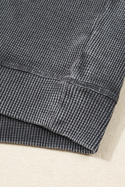 Dark Grey Knit Plain Long Sleeve Loose Top