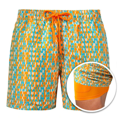 Summer Shorts Men's Beach Pants Sports Pants Printed Double-Layer Shorts Men's Casual Quick-Drying Floral Shorts Men