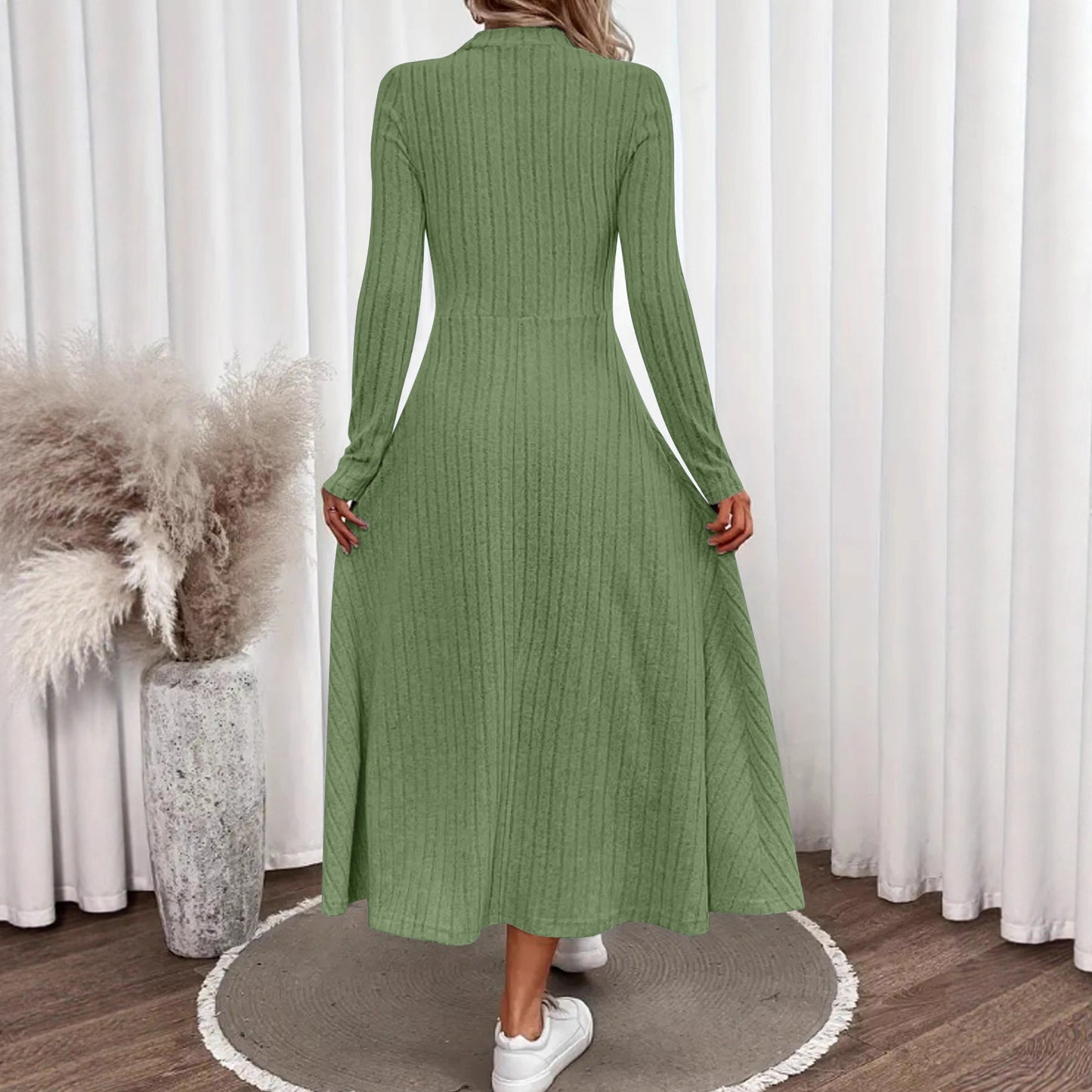 Solid color round neck jumpsuit long skirt