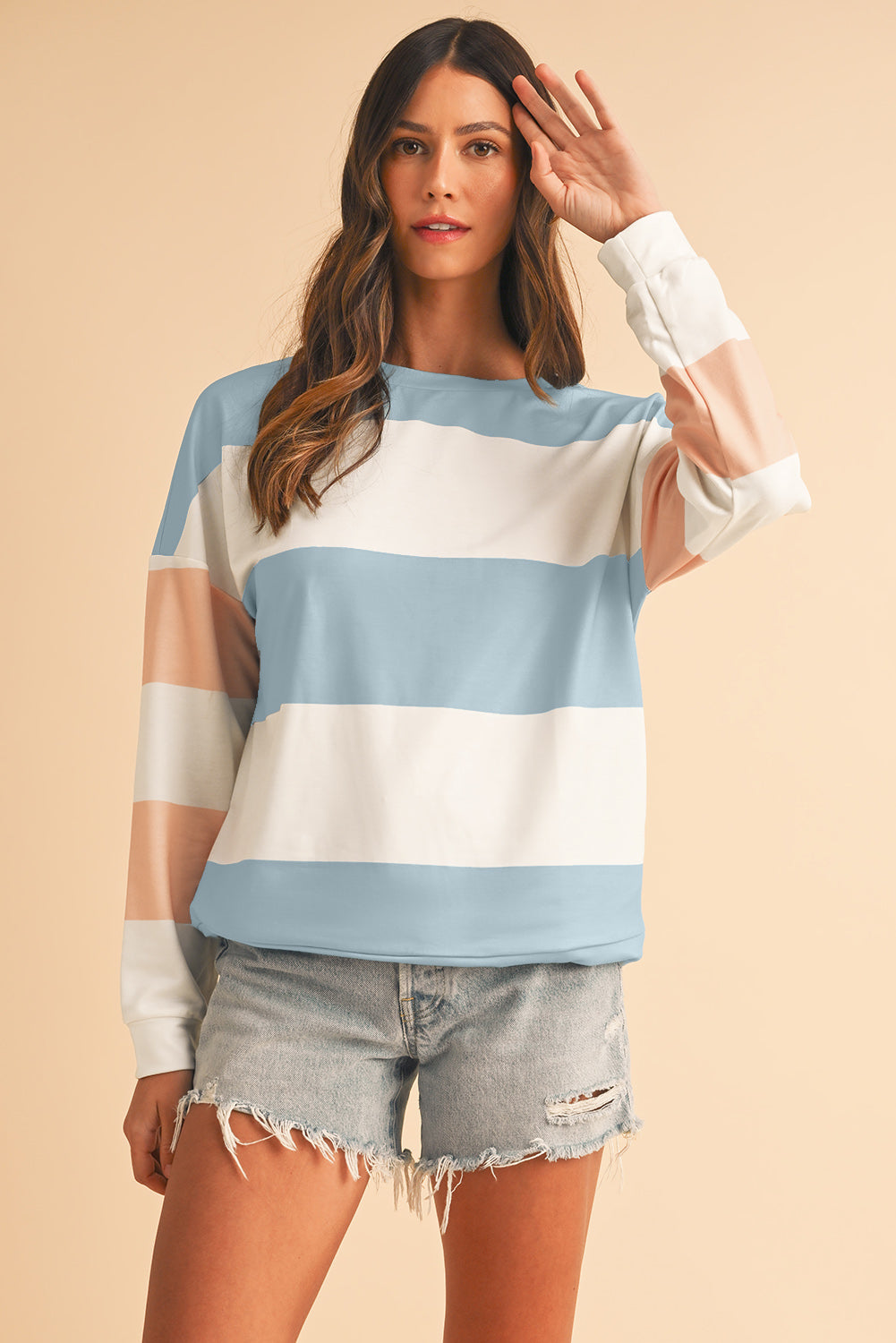 Women’s Pastel Colorblock Long Sleeve Top