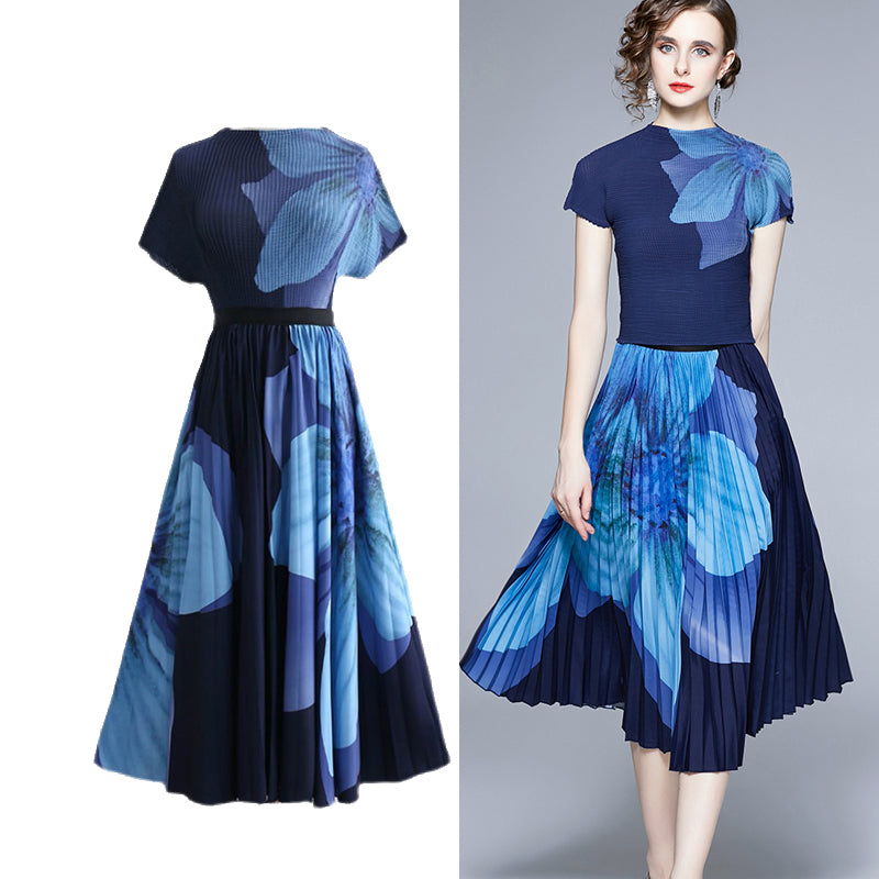 The 'Metro' Stretchy Pullover & Pleated Midi Skirt Set