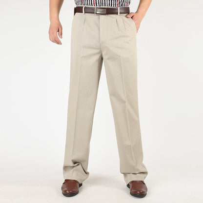 Pure Cotton Spring And Autumn Medium-thick Casual Pants Large Size High Waist Loose Double Pleated Casual Pants For The Elderly