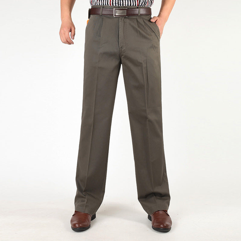 Pure Cotton Spring And Autumn Medium-thick Casual Pants Large Size High Waist Loose Double Pleated Casual Pants For The Elderly