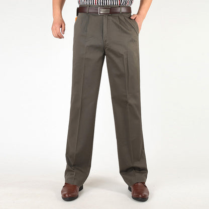 Pure Cotton Spring And Autumn Medium-thick Casual Pants Large Size High Waist Loose Double Pleated Casual Pants For The Elderly