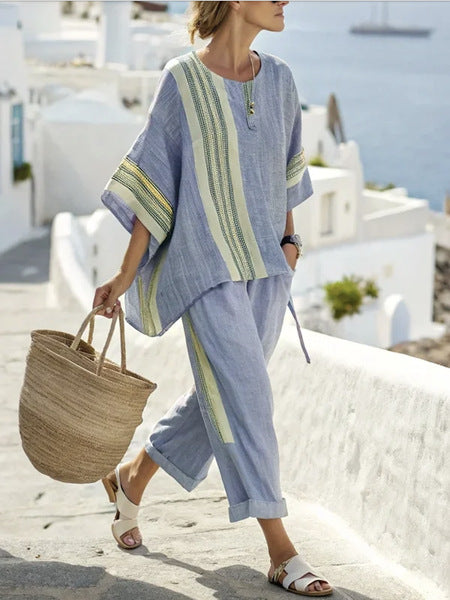 The 'Horizon' Striped Batwing & Solid Pant Set