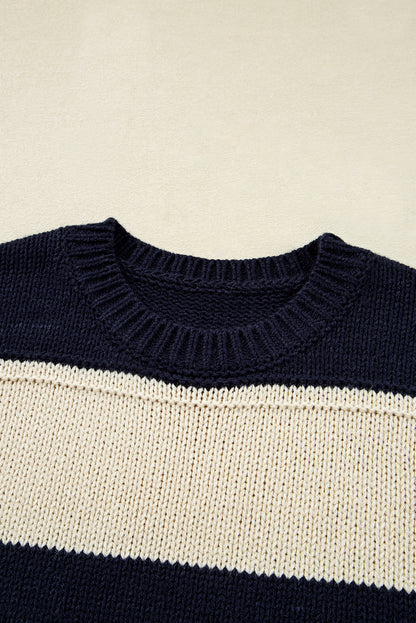 Blue Striped Plus Size Drop Shoulder Sweater