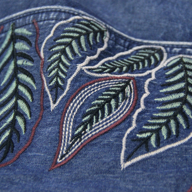 The 'Eastern-Rose' Embroidered Denim Cheongsam Dress