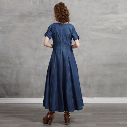 The 'Eastern-Rose' Embroidered Denim Cheongsam Dress