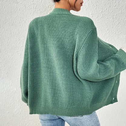 Women's Oversized Knit Cardigan – V-Neck Button Front Casual Sweater Jacket